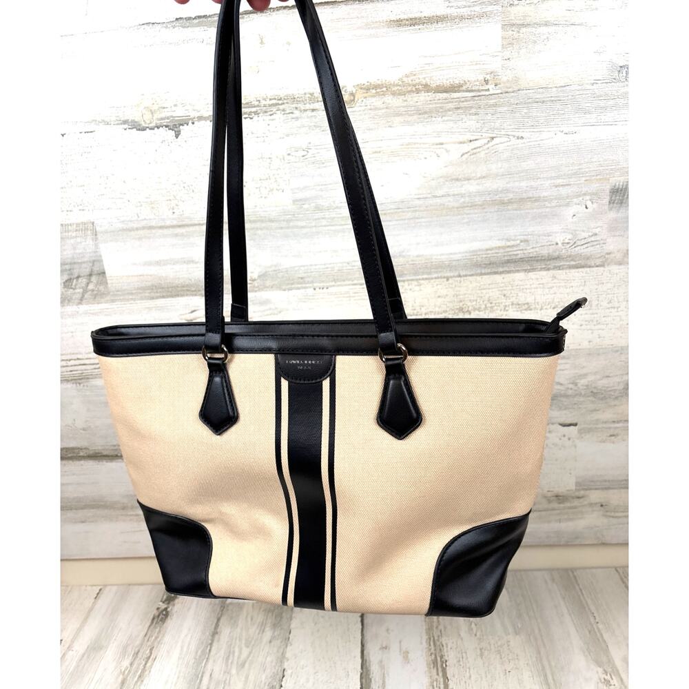 David Jones Paris Womens Tan Black Faux Leather Structured Shoulder Tote Bag